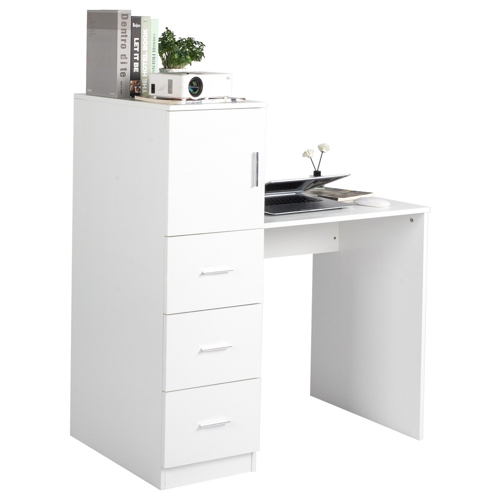 White embossed chipboard computer desk with 2 power sockets