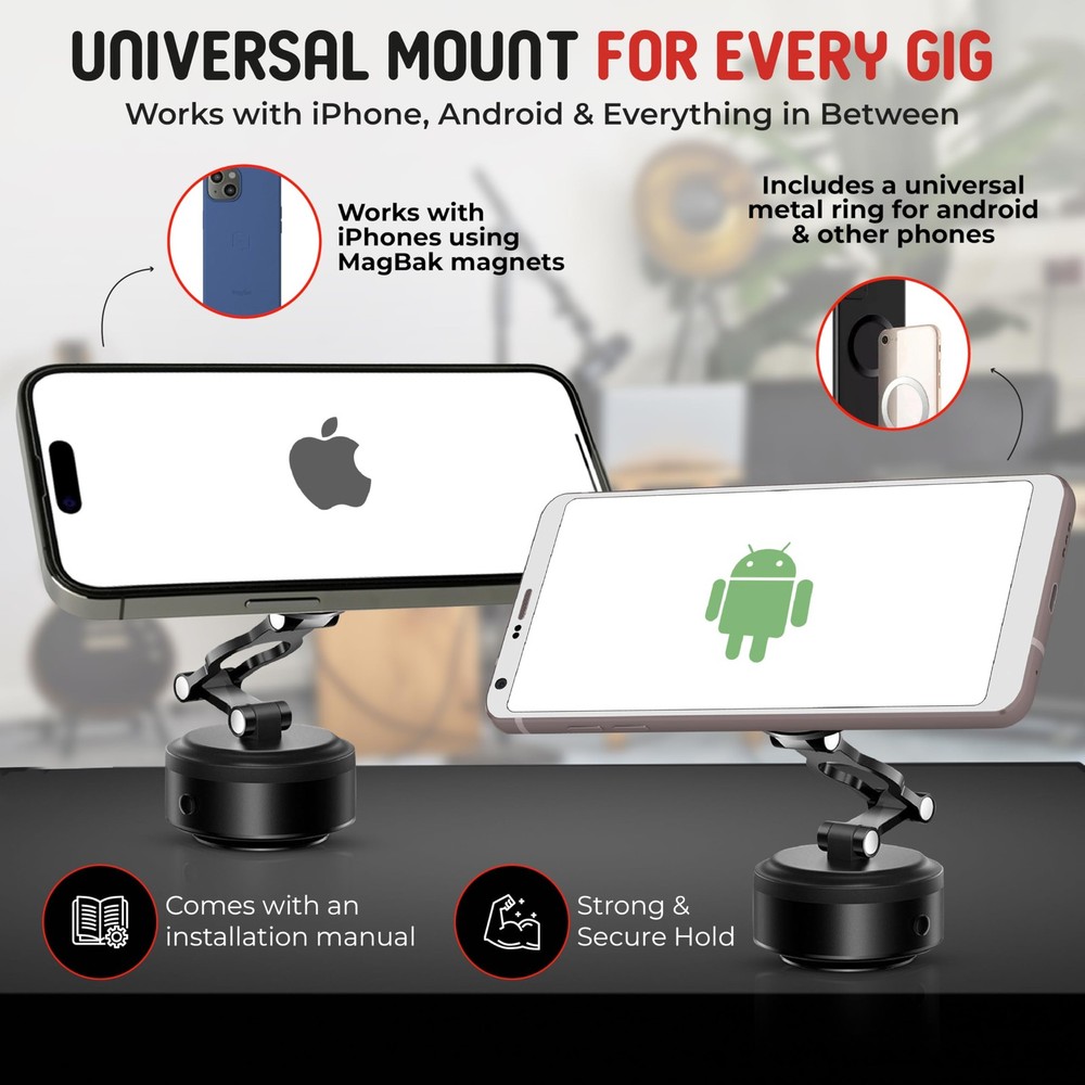Guitar Phone Mount HandsFree Holder with Vacuum Suction for Tutorials & Tabs