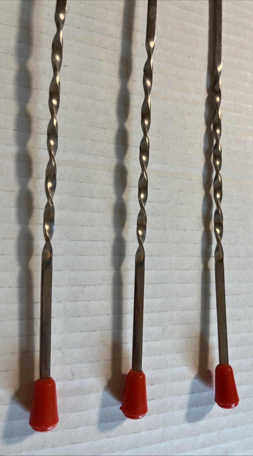Stainless 11-1/4” Red End Bar Spoon Twisted Handle Cocktail Stirrer Lot of 3