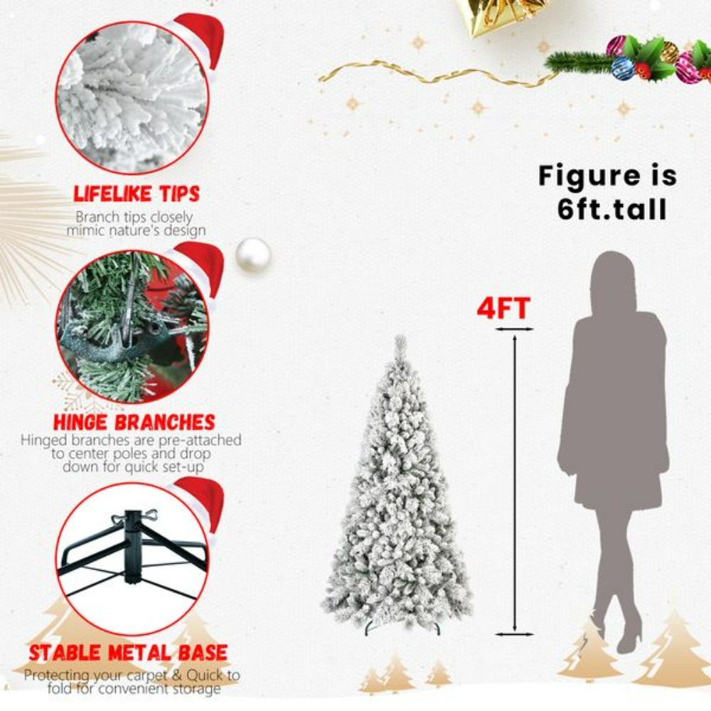 Fireproof Pre-lit Artificial Flocked Christmas Tree with PVC & Hard Needle Mix
