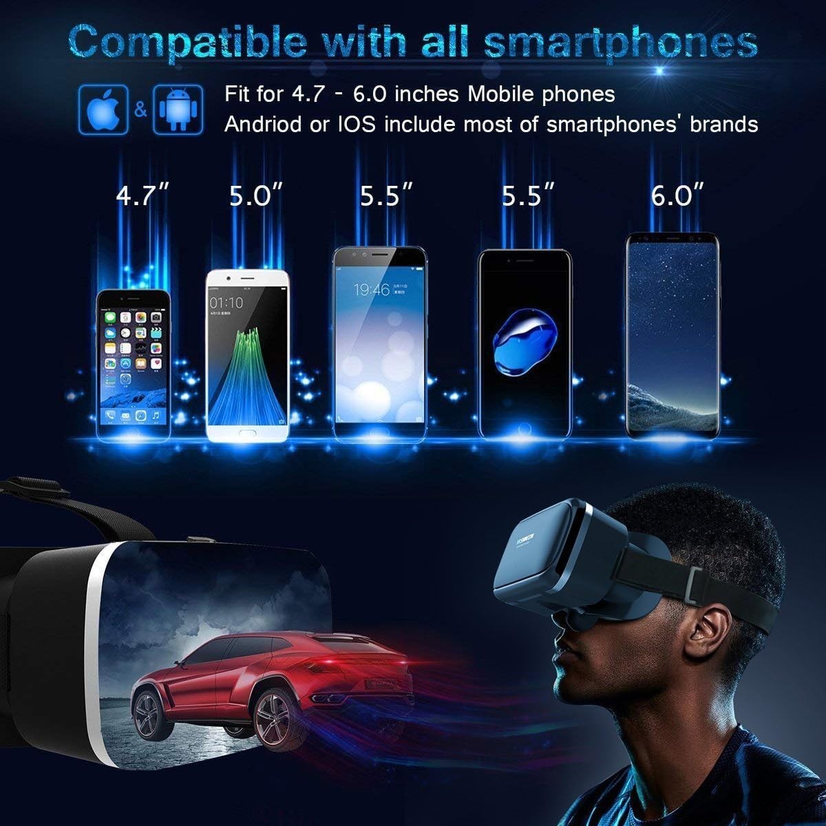 VR Headset Compatible with iPhone & Android Virtual Reality VR Goggles