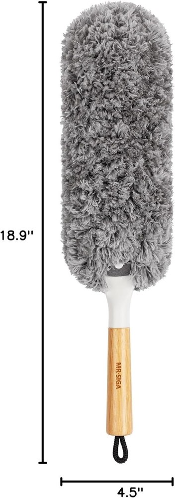 Lint Free Microfiber Duster with Bamboo Handle, Washable & Reusable Head