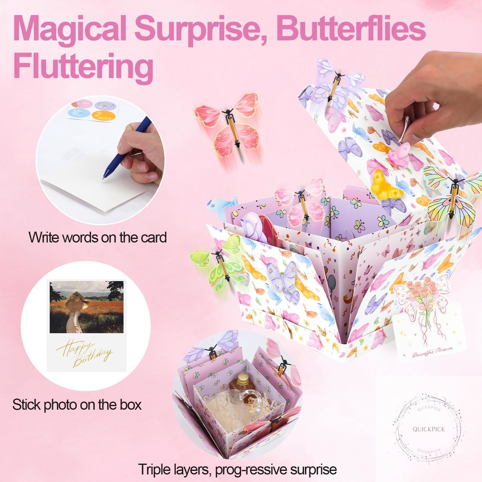 Flying Butterfly Explosion Gift Box, Pop Out Surprise Gift Box with Card, DIY Ex