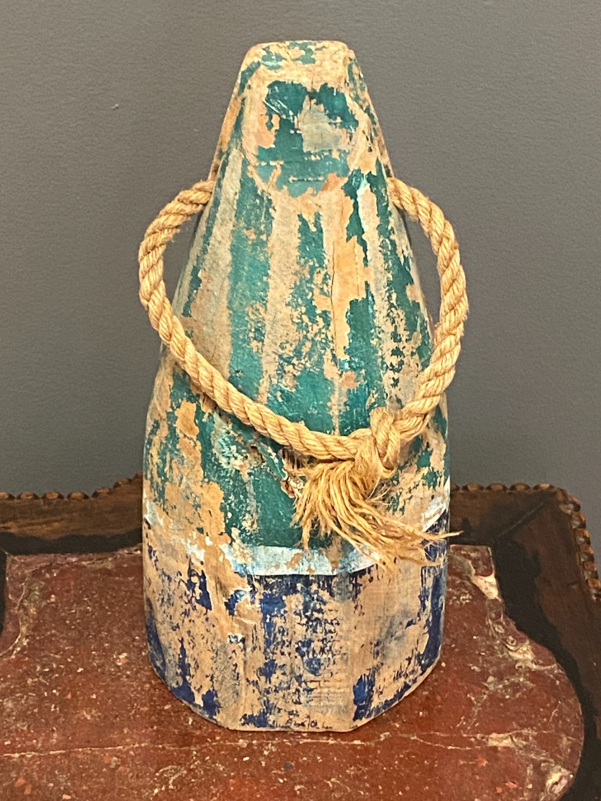 Wooden Lobster Bouy Solid Wood Nautical Themed - 12" x 5" - Green Blue