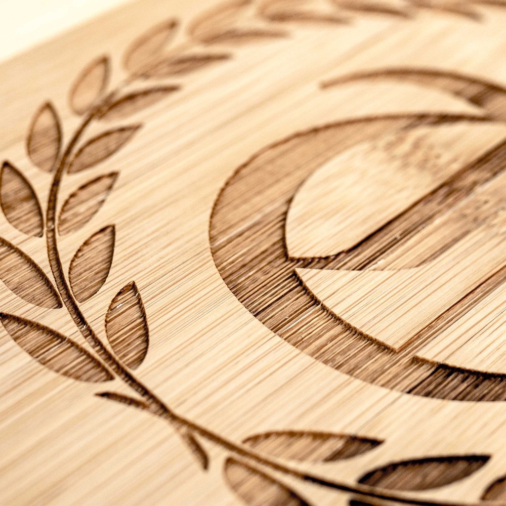 Personalized Laurels with Initial Cutting Board 14''x9.5''x.5'' Bamboo