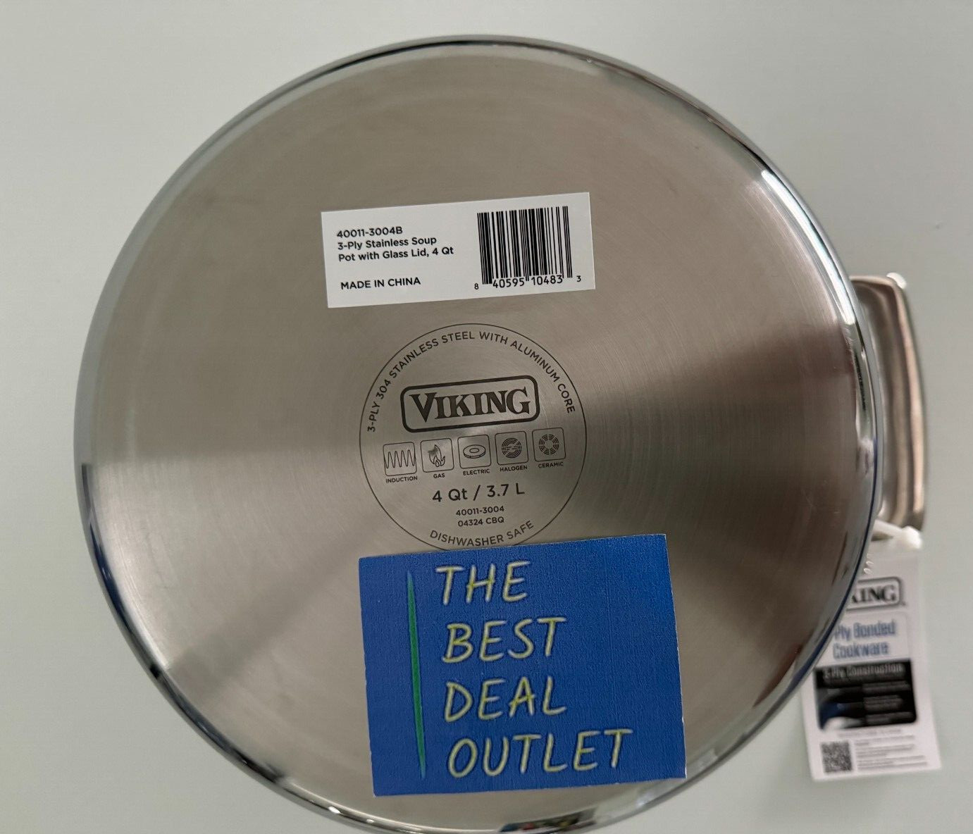 New VIKING 3-PLY STAINLESS STEEL SOUP POT WITH GLASS LID 4QT/3.8L 4 QUARTS