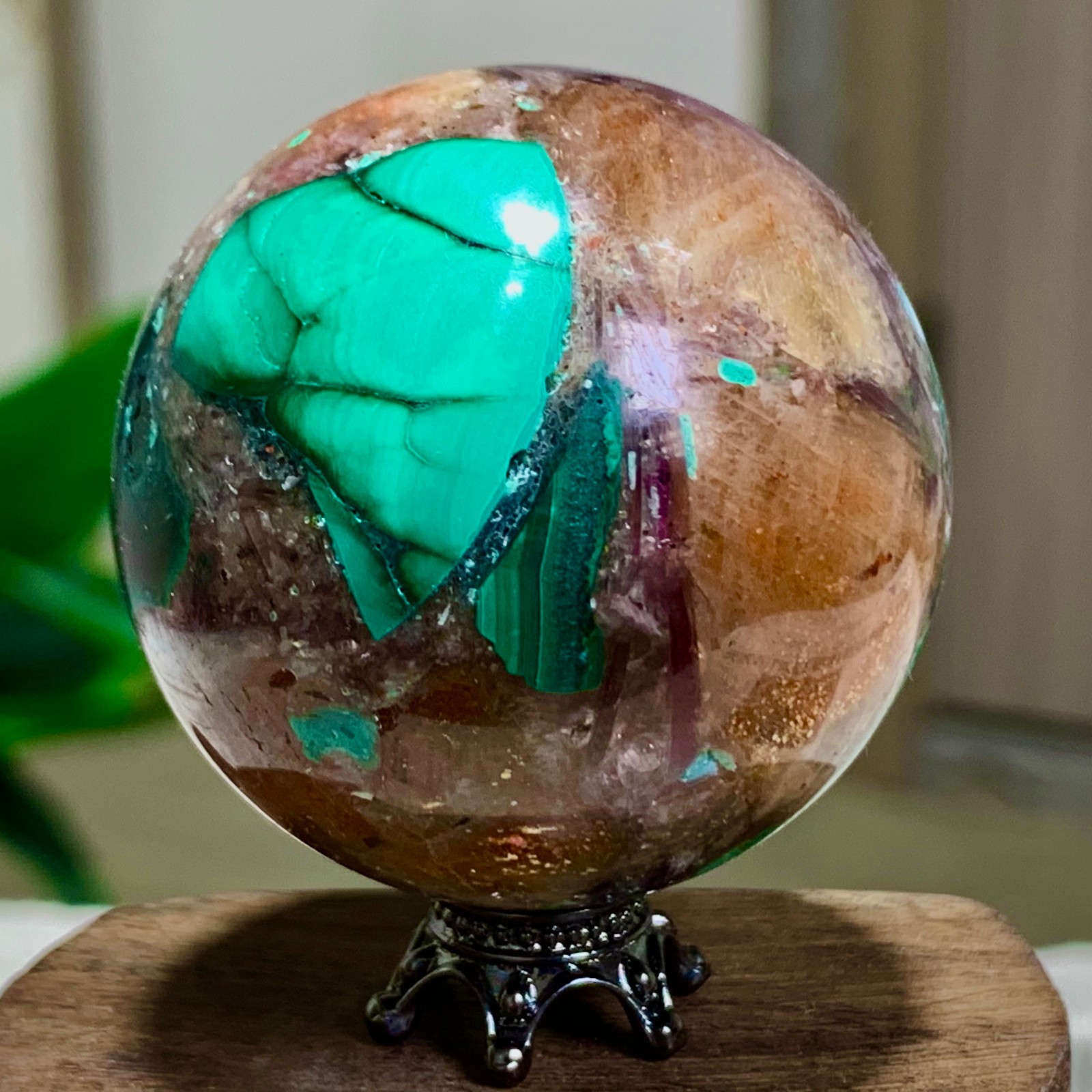 98G Newly discovered rare malachite purple mica symbiotic sphere restoration