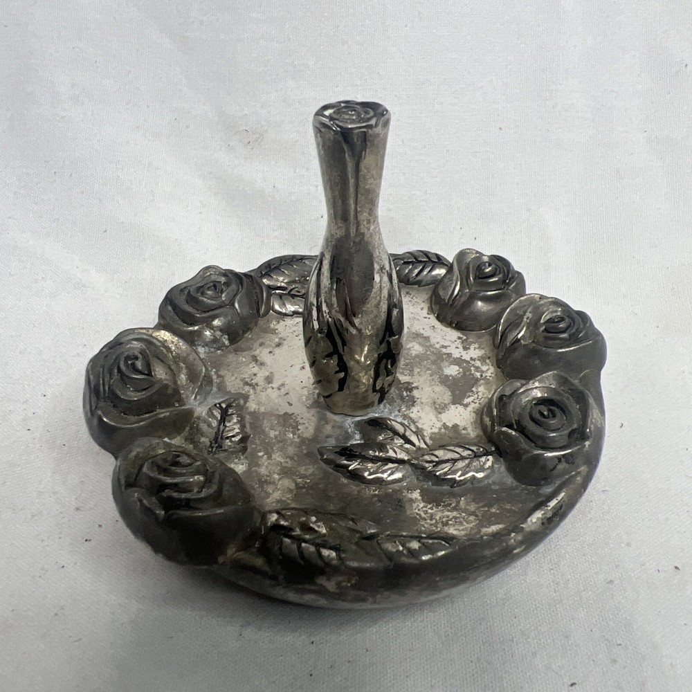 Godinger Ring Holder Dish Vintage Silver Plated Rose Design