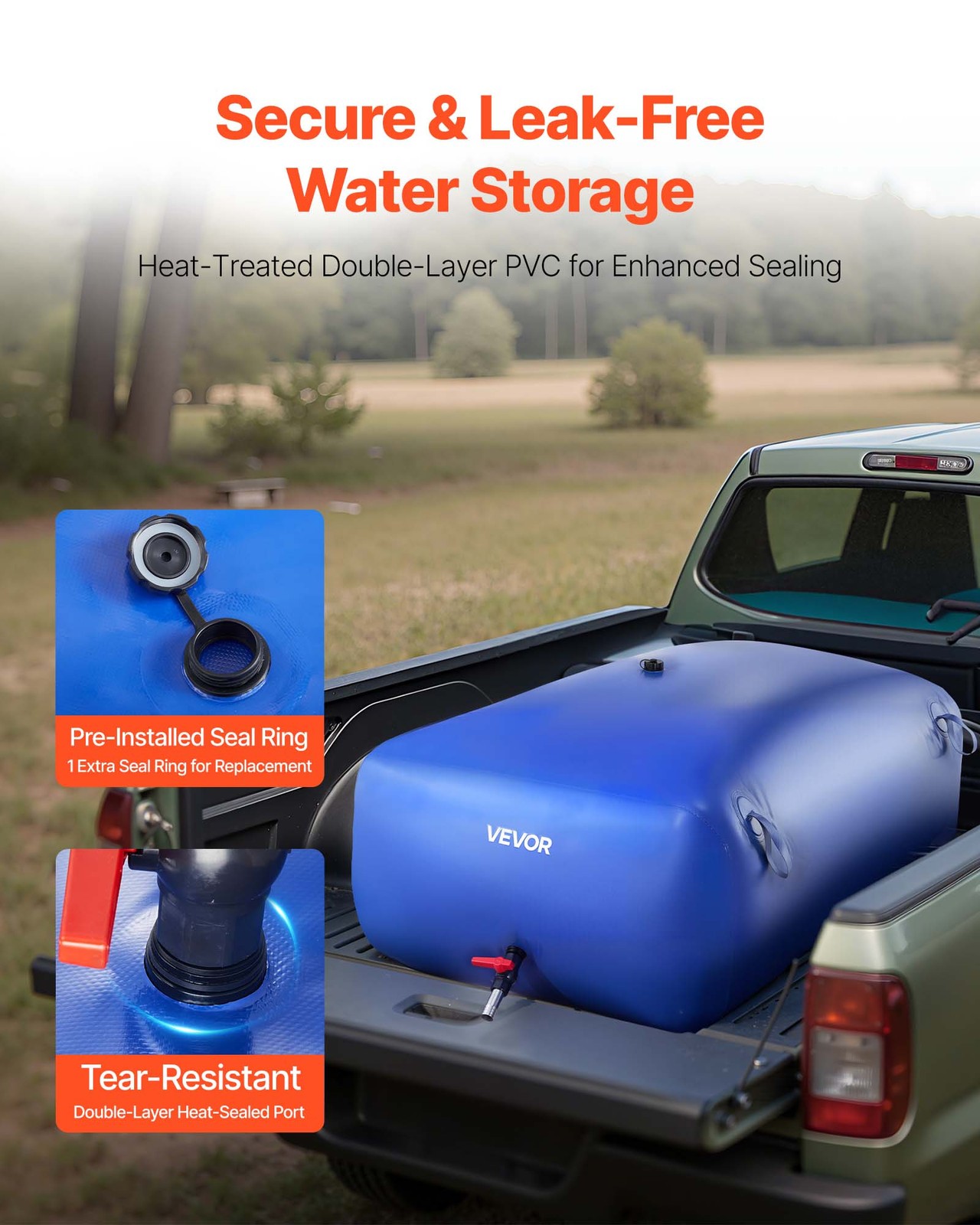 VEVOR 142.7 Gal Collapsible Water Storage Bladder 1000D PVC Water Storage Bag