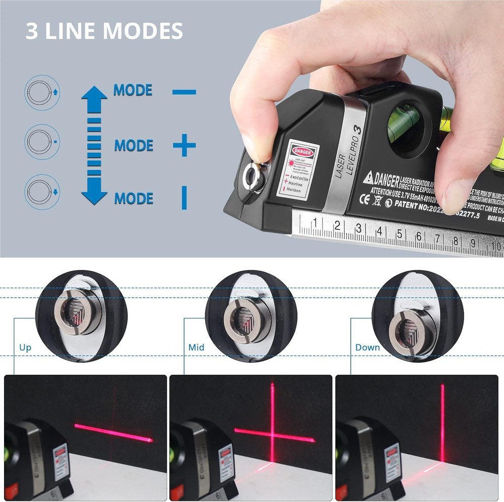 Laser Level Multi Tool, Multipurpose Cross Line leveler Kit Tools Black