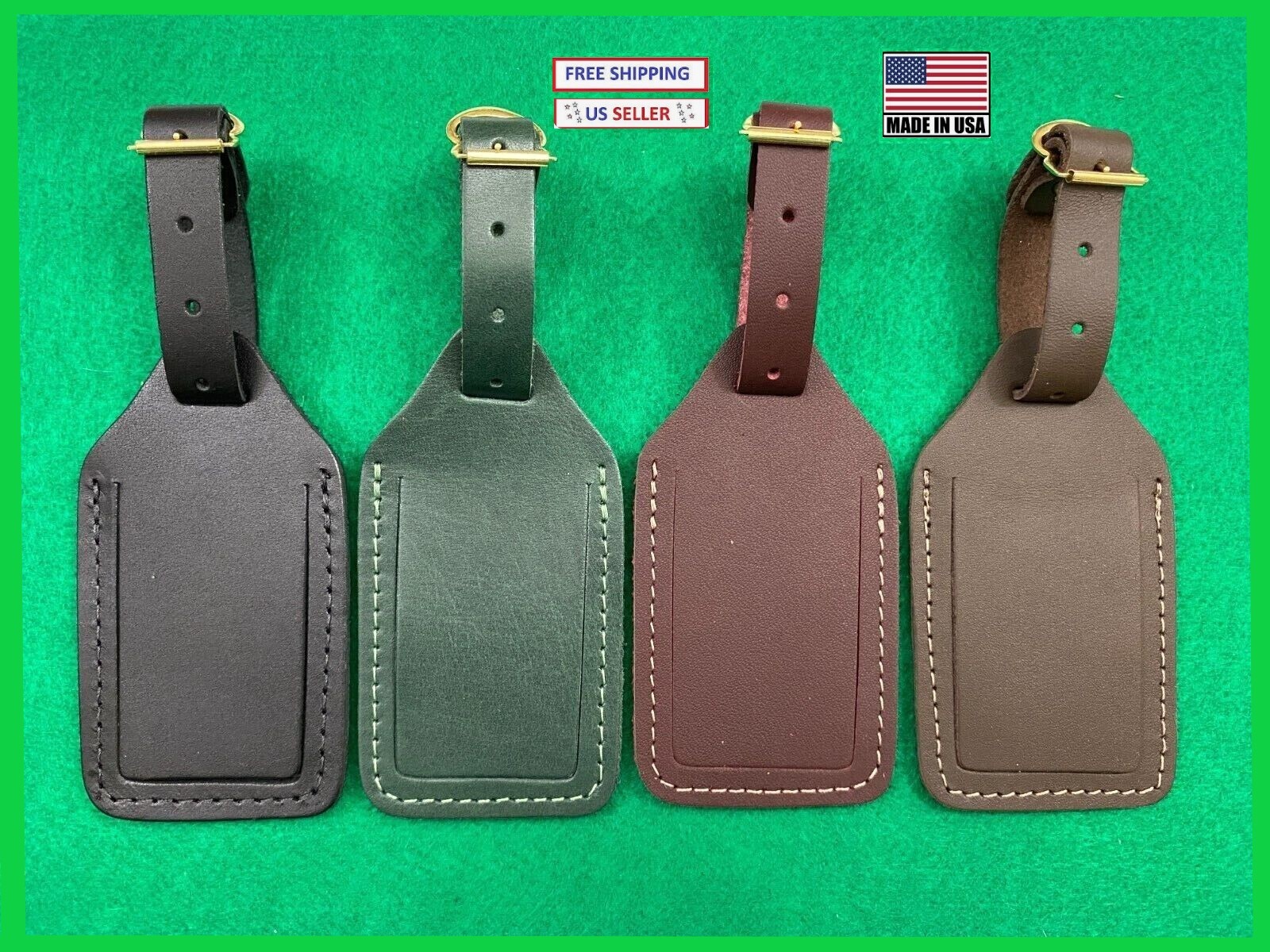 Pure Top Grain Leather Flap ID Luggage Tag MADE IN USA Measure 4 L x 2 ⅛ W