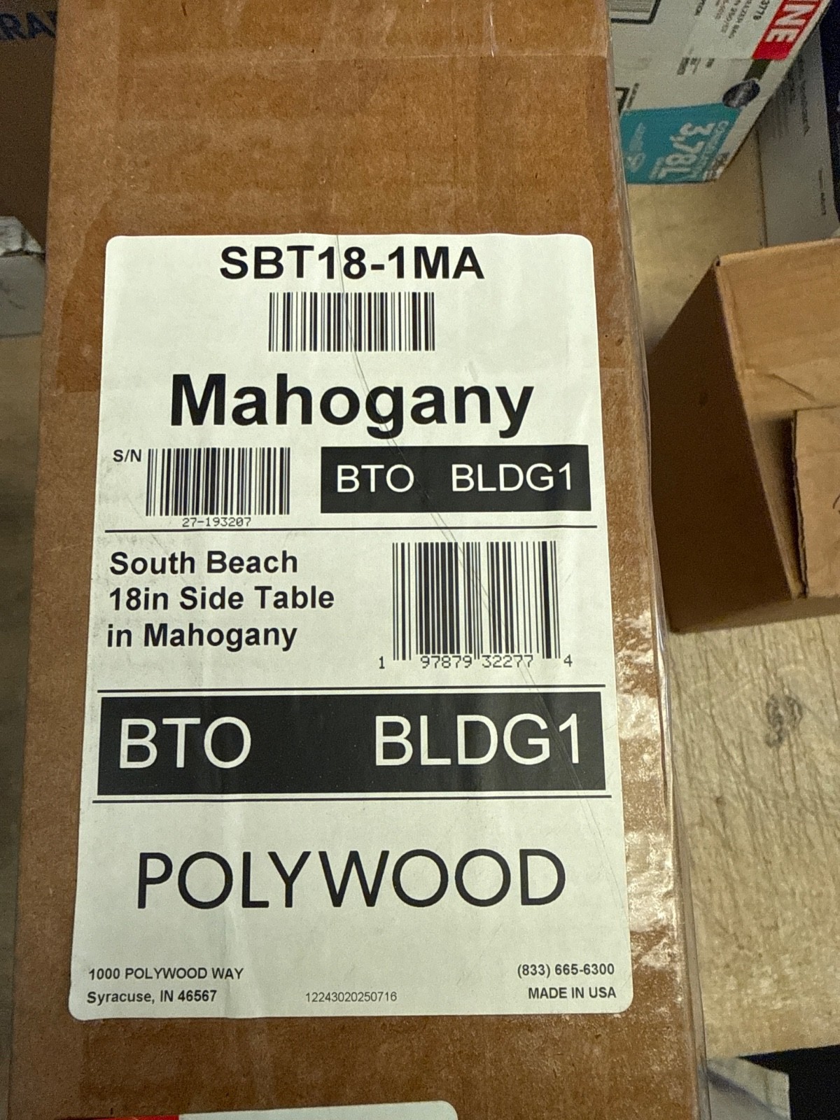 POLYWOOD SBT18MA South Beach 18" Outdoor Side Table, Mahogany