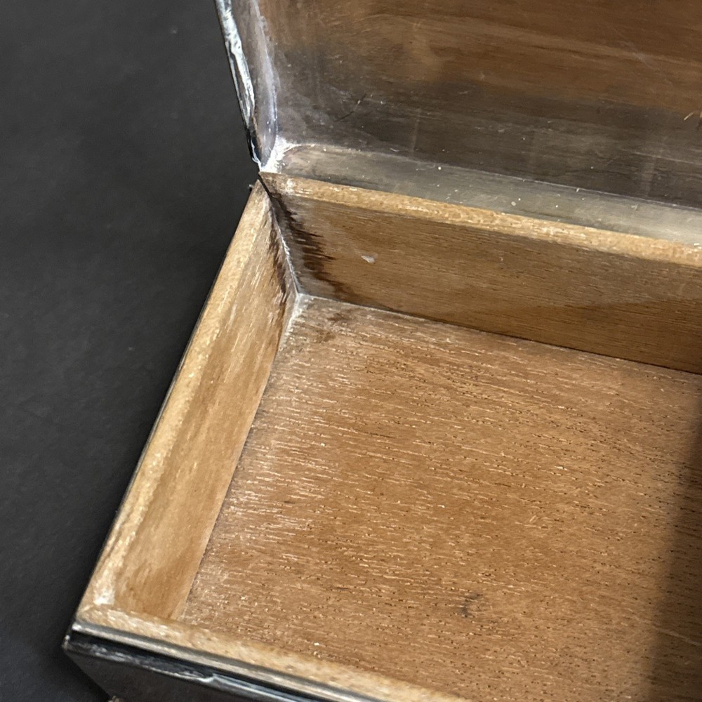 Poole Silver Co 2002 Silverplate Footed Cigarette/Jewelry Box Vintage Wood Lined