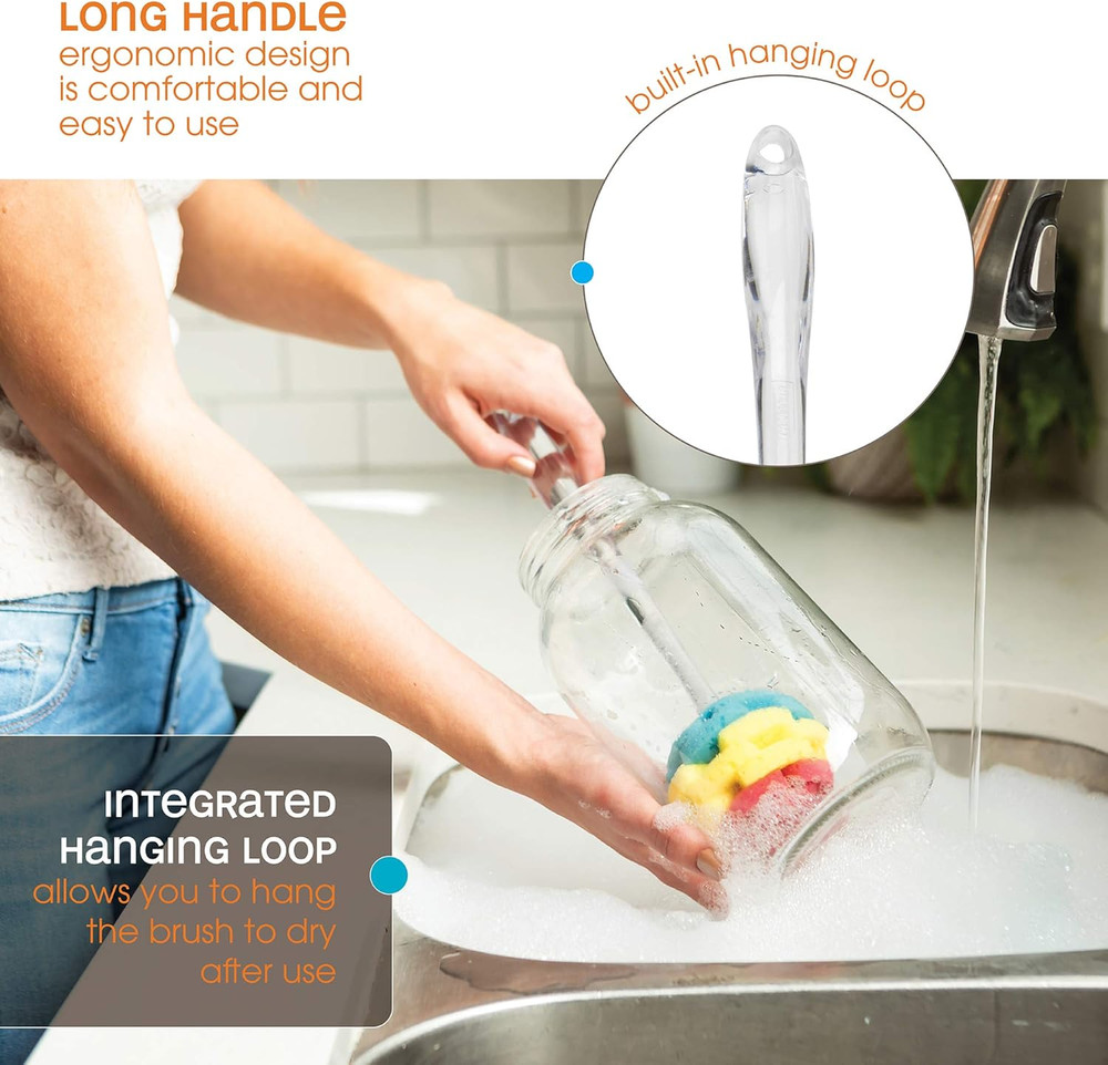 , Plum/Lime/Orange Multicolor Clear Sponge Brush, 1 EA