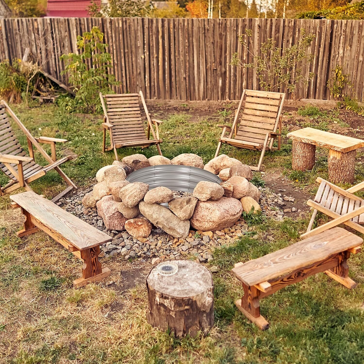 36" Silver Round Galvanized Steel Fire Ring Pit for Backyard, Camping, Bonfire