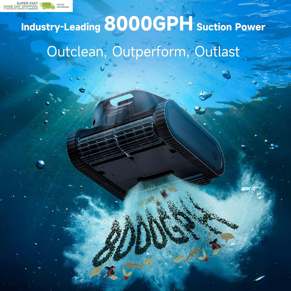 8000 GPH Suction, Waterline Horizontal Cleaning, Auto-Retrieval, Automatic Pool