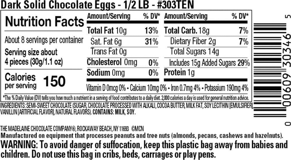 Madelaine Chocolates Easter Eggs (1/2 LB) Solid Premium Dark Chocolate Eggs Foil