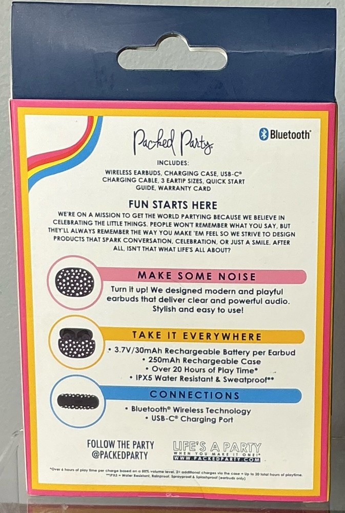 Packed Party "Spot On" Bluetooth True Wireless Earbuds Navy & white