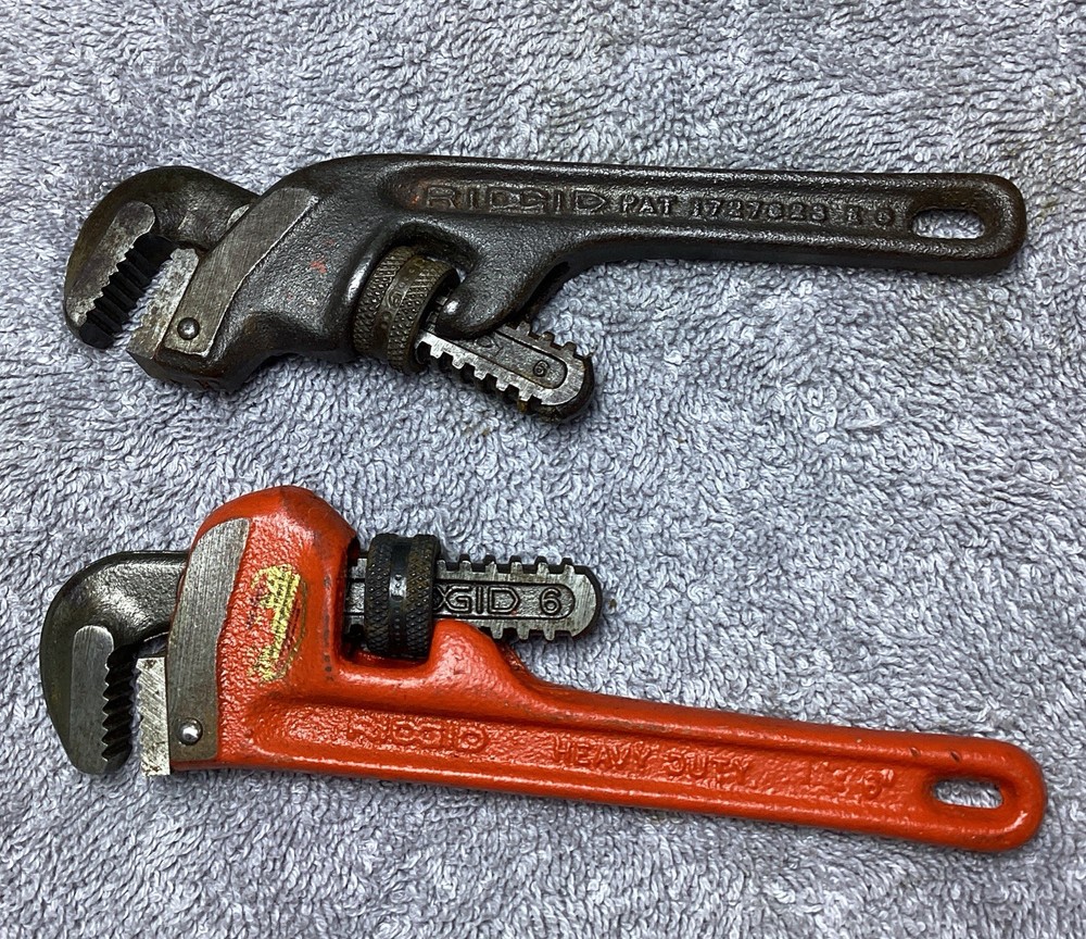 2 RIDGID 6” PIPE WRENCHES OFFSET AND STRAIGHT