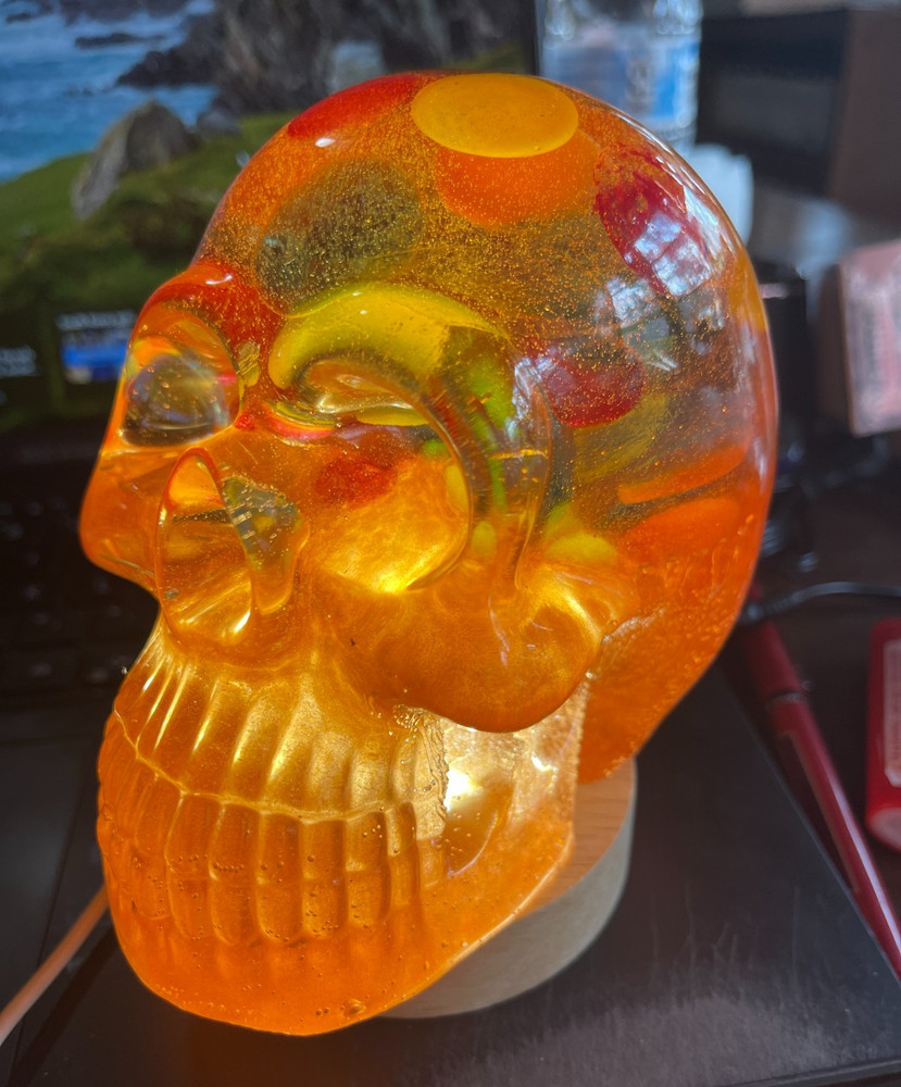 Rainbow Brain Resin Skull Extra Large Includes USB lighted base Handcrafted New