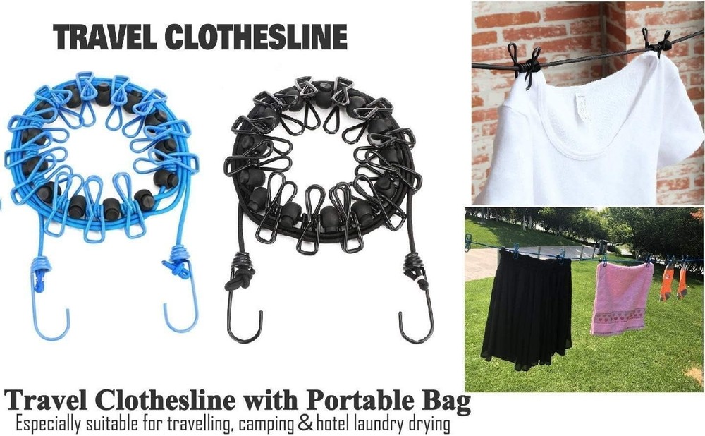 Retractable Portable Clothes Drying Line – 12 Clips, Lightweight & Strong