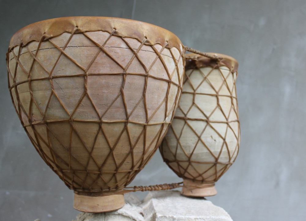 Rustic Clay Double Drum, Handcrafted Ethnic Percussion Instrument