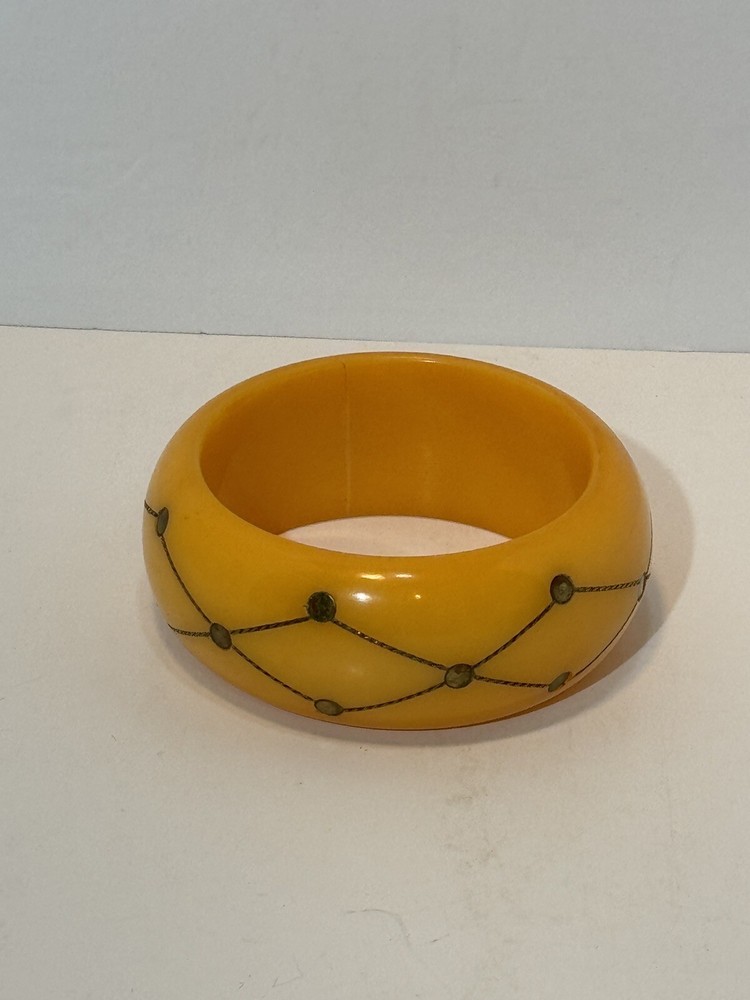 Bakelite Bangle Bracelet Butterscotch Brass Injection Dot Tested VERY RARE READ