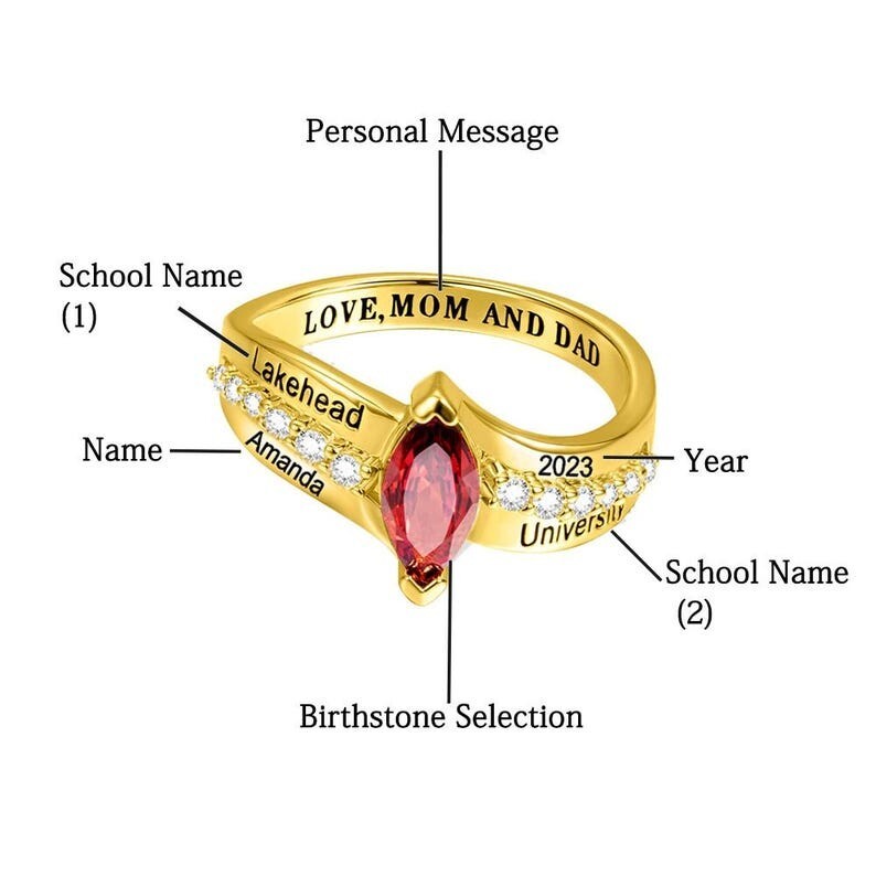 Personalized Graduation Ring 2023 | Custom Birthstone Class Ring | Ring For Her