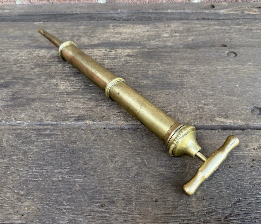 Antique 16” Solid Brass Fire Place Smoking Pump Fireside Accessory Vintage Tool