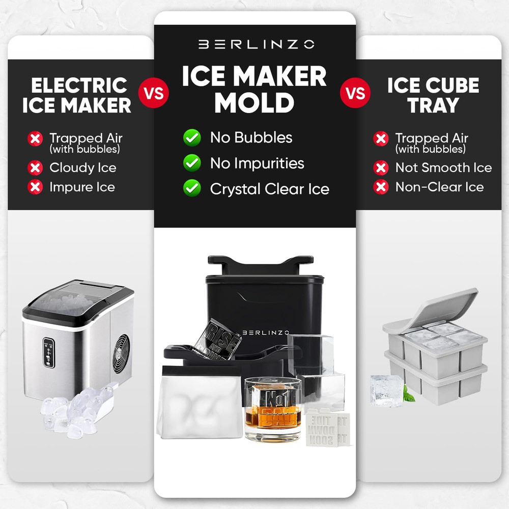 Berlinzo Premium Clear Ice Cube Maker with Conversation Ice Prints – 4 Large 2.1