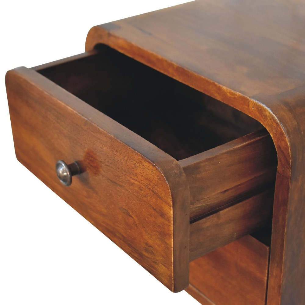Solid Wood Floating Mini Nightstand, 2-Drawers, Chestnut, Brown