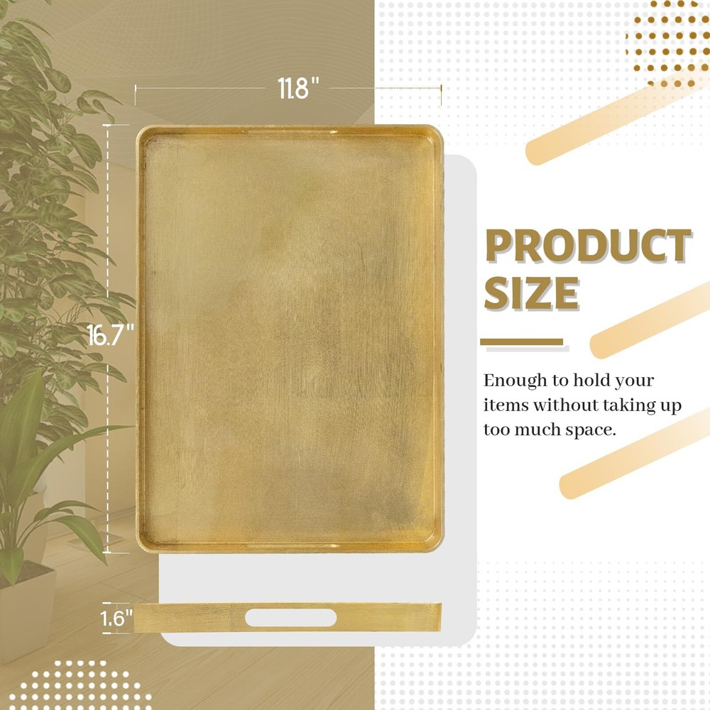 Gold Decorative Tray with Handles Foil Serving Tray for Ottoman Rectangular C...