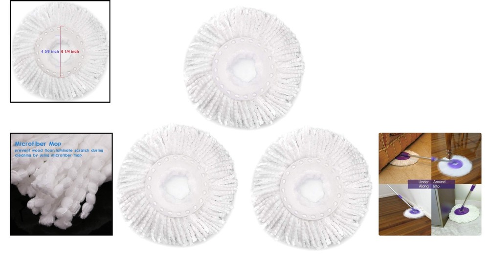 3-Pack Microfiber Spin Mop Replacement Heads for Universal 360 Mop Systems