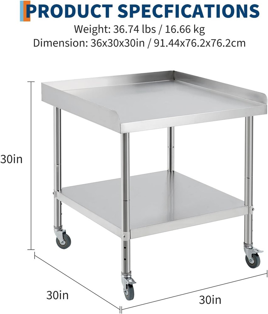 Stainless Steel NSF Kitchen Restaurant Work Prep Table with Wheels & Backsplash