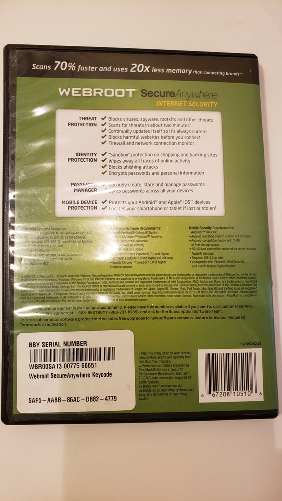 Webroot for PC, Mac or Mobile Device -Secure Anywhere Internet Security Software