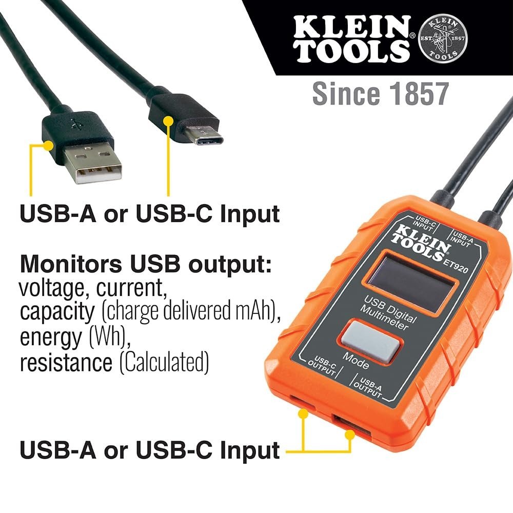Compact Orange USB Power Meter - Easy Setup, Overload Detection & Data Storage