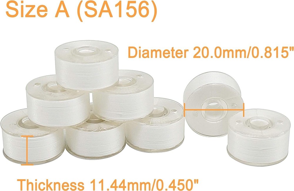 White Prewound Bobbin Thread - 144pcs - Size A SA156 - Polyester Filament 70D/2