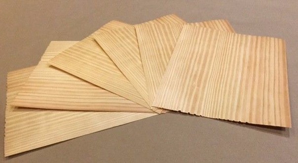 Vertical Grain Pine Wood Veneer, Raw/Unbacked - Pk of 3 - 9" x 9" x 0.024"Sheets