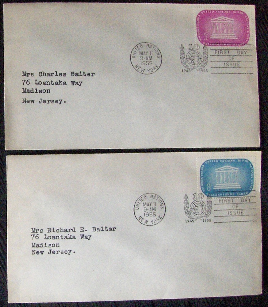 UNITED NATIONS. 2  different FDC UNESCO, 1955.