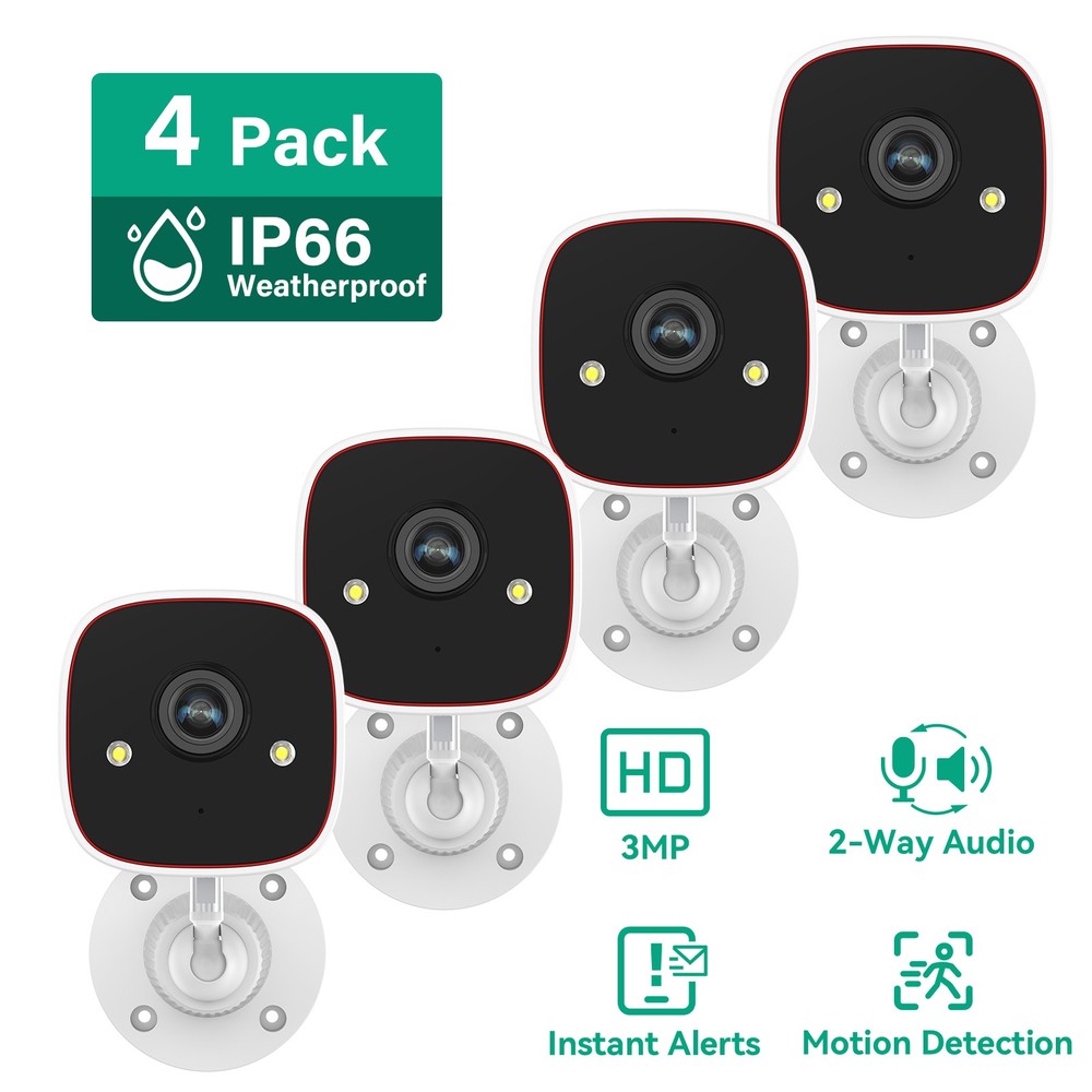 4-Pack Wireless 2.4G WiFi Security Camera System Smart Outdoor Night Vision 3MP