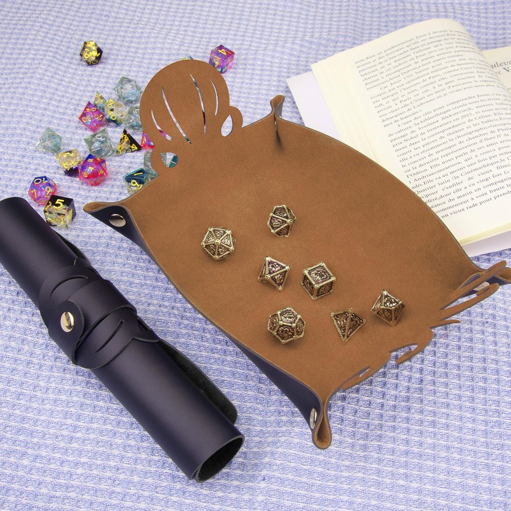 2 Pieces Octopus Dice Rolling Tray PU Leather Dice Mat Folding Scroll Dices H...