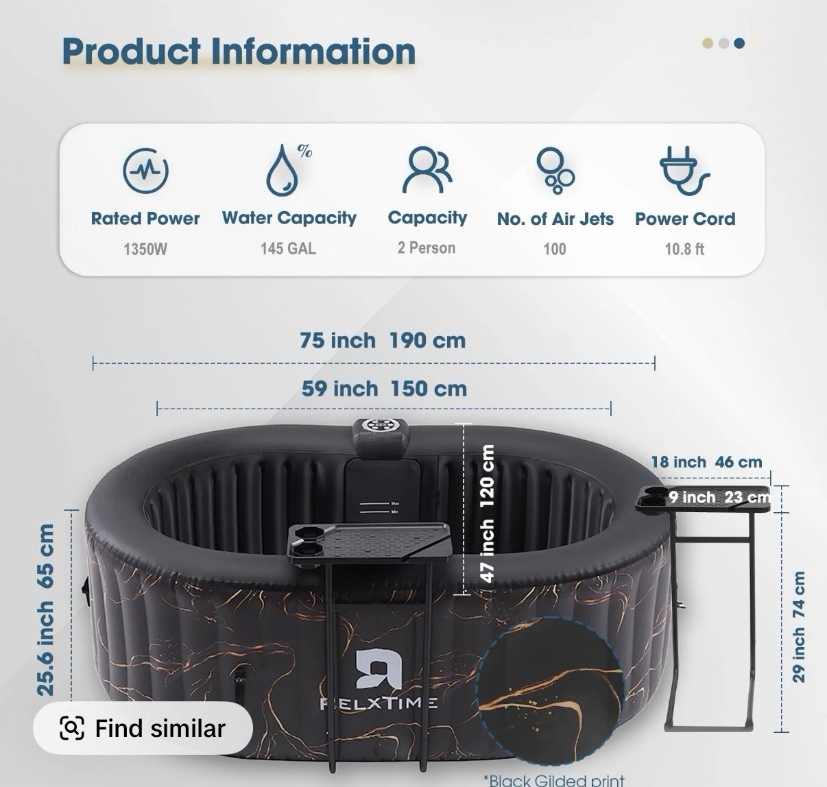 RELXTIME Portable Small Hot Tub for 2 Person Outdoor Oval Hot Tub. Black