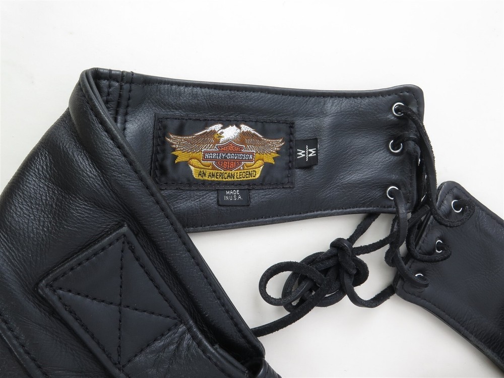 Harley Davidson Women's Size Medium Black Leather Chaps Basic Skins