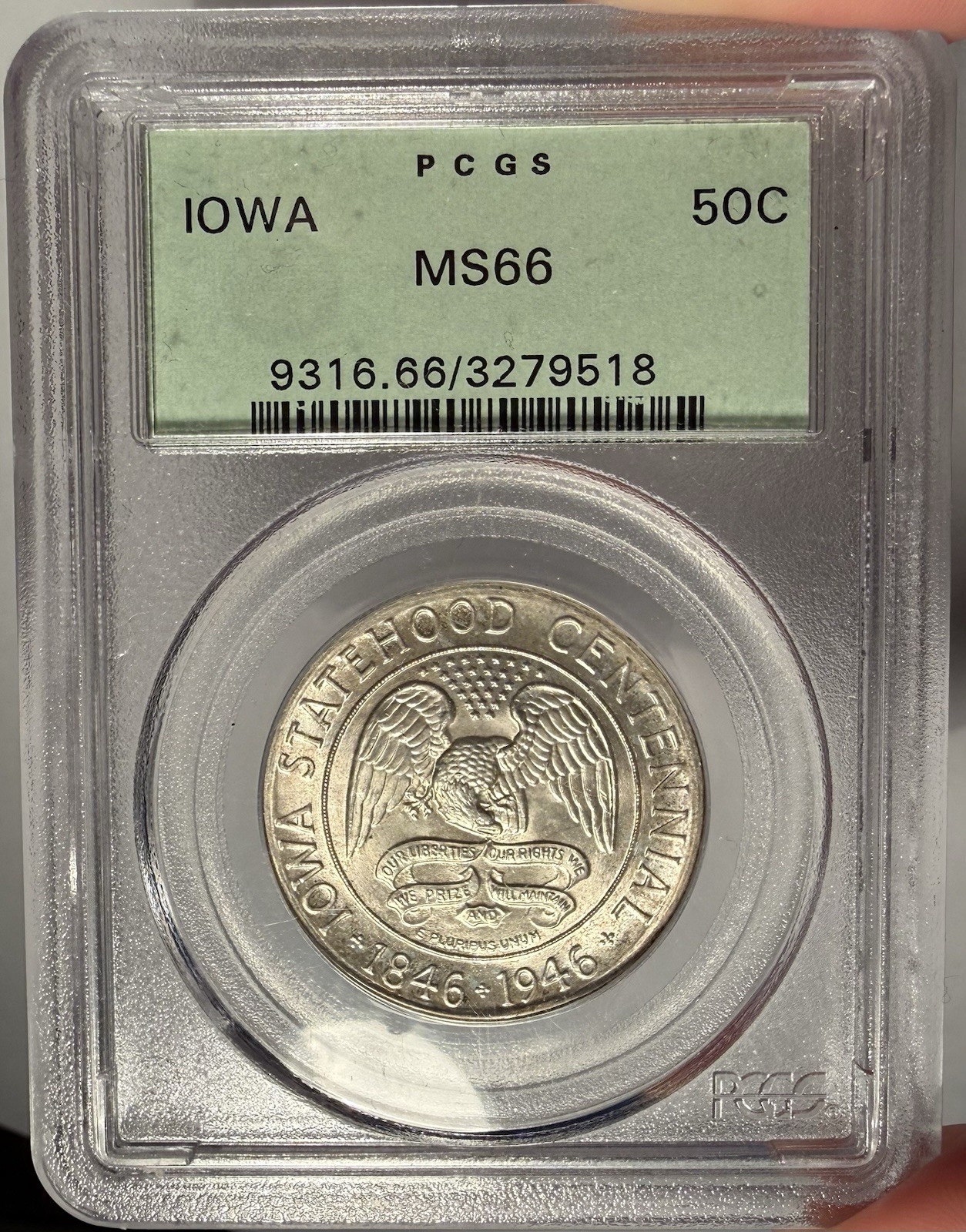 1946 50c PCGS MS 66 Iowa Commemorative Half Dollar - OGH