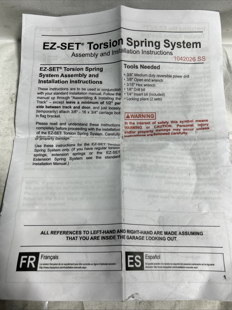 EZ-SET Torsion Spring System 1042026 SS