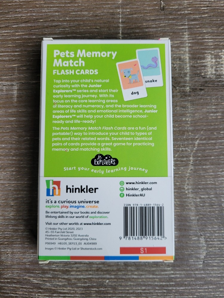 Jr. Explorer's Hinkler Flash Cards: Numbers & Pets Memory Match
