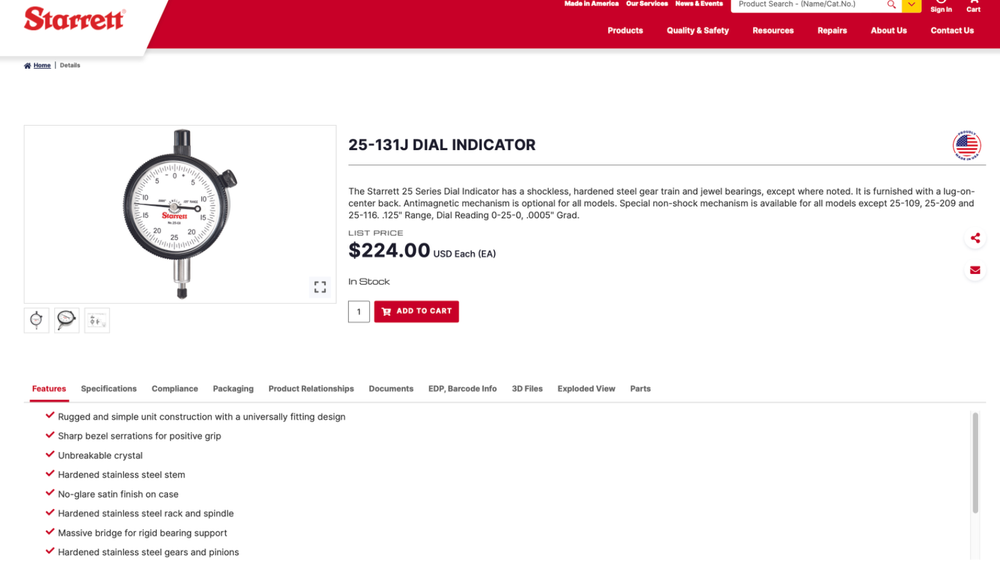 SUPERB Starrett 654 Comparator Stand w/ Dial Indicator 25-B Inspector Bench