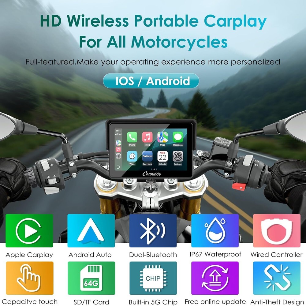 CARPURIDE W502S Wireless Carplay Android Auto Wired Controller with BM05 Mount