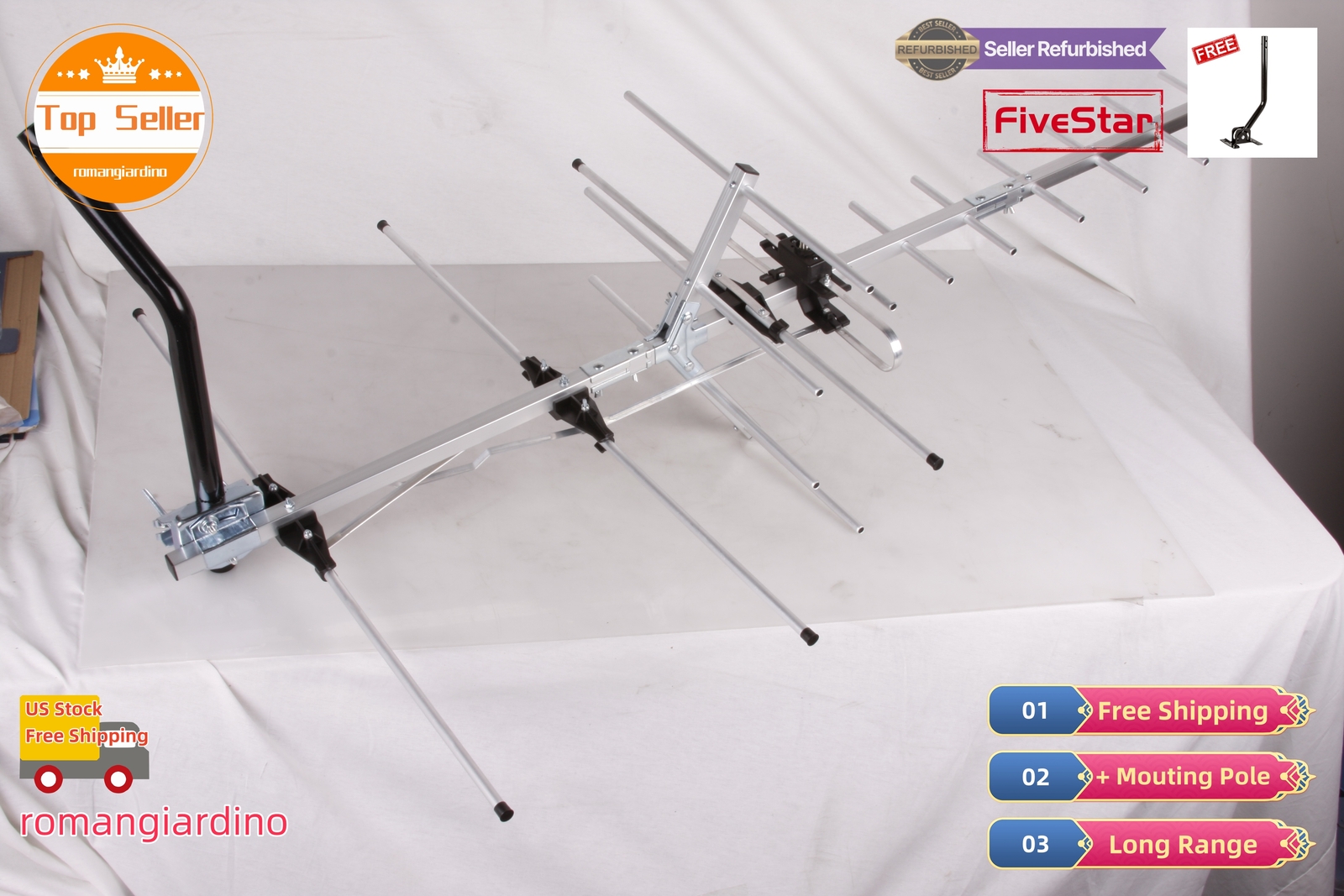 Yagi Outdoor TV Antenna 250 Mile for Strong, Weatherproof VHF UHF FM Pole
