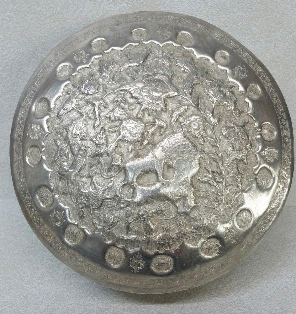 Antique Islamic 84 Silver Repousse Covered Box